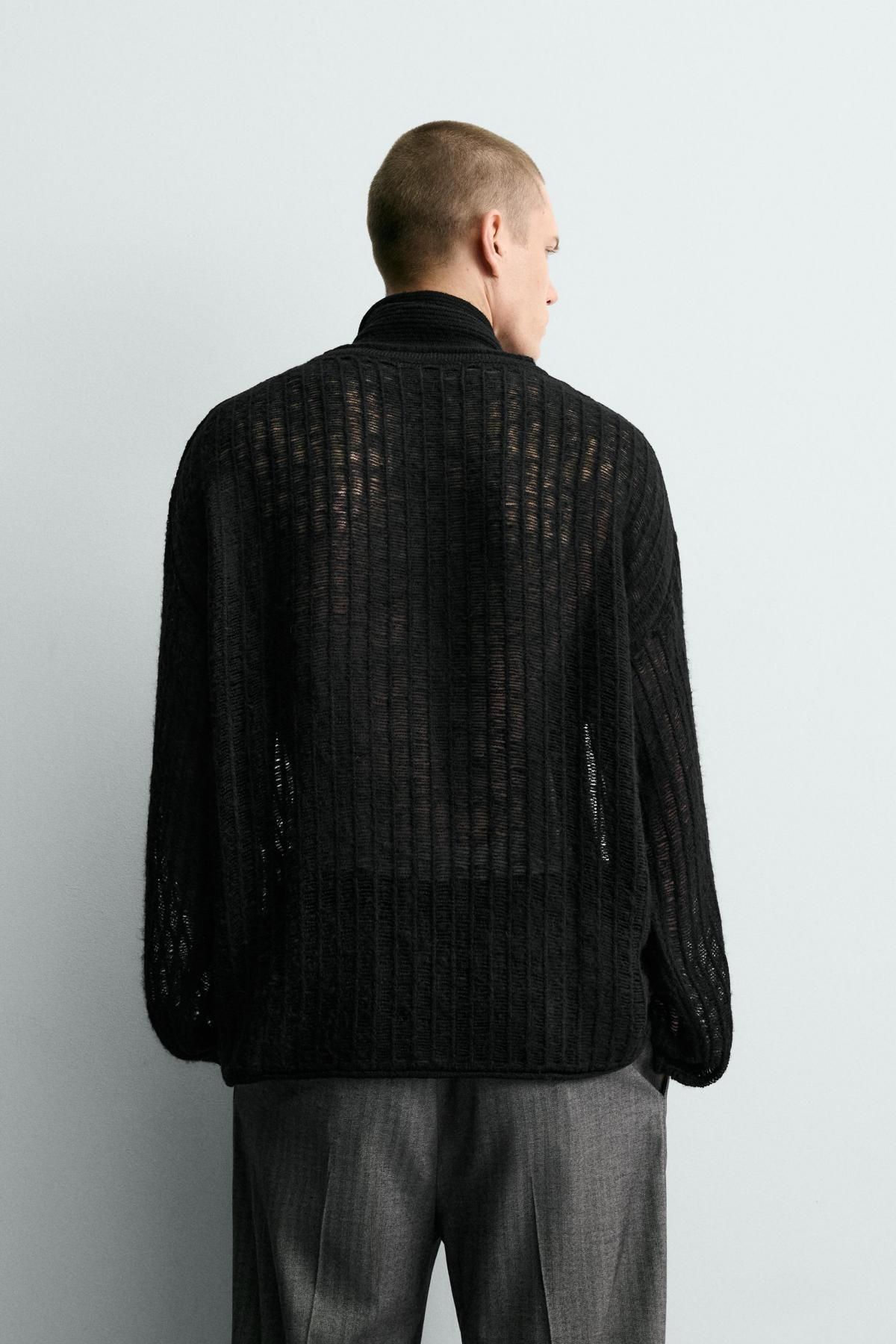 자라 텍스처 메쉬 라운드넥 스웨터 블랙 7140/310 BLACK - 상세 이미지 4