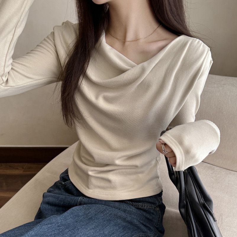 여성 긴팔티셔츠 가을 슬림핏 매력적인 이너웨어 칼라 스타일 캐주얼한 착용감 편안한 느낌 - 상품 이미지