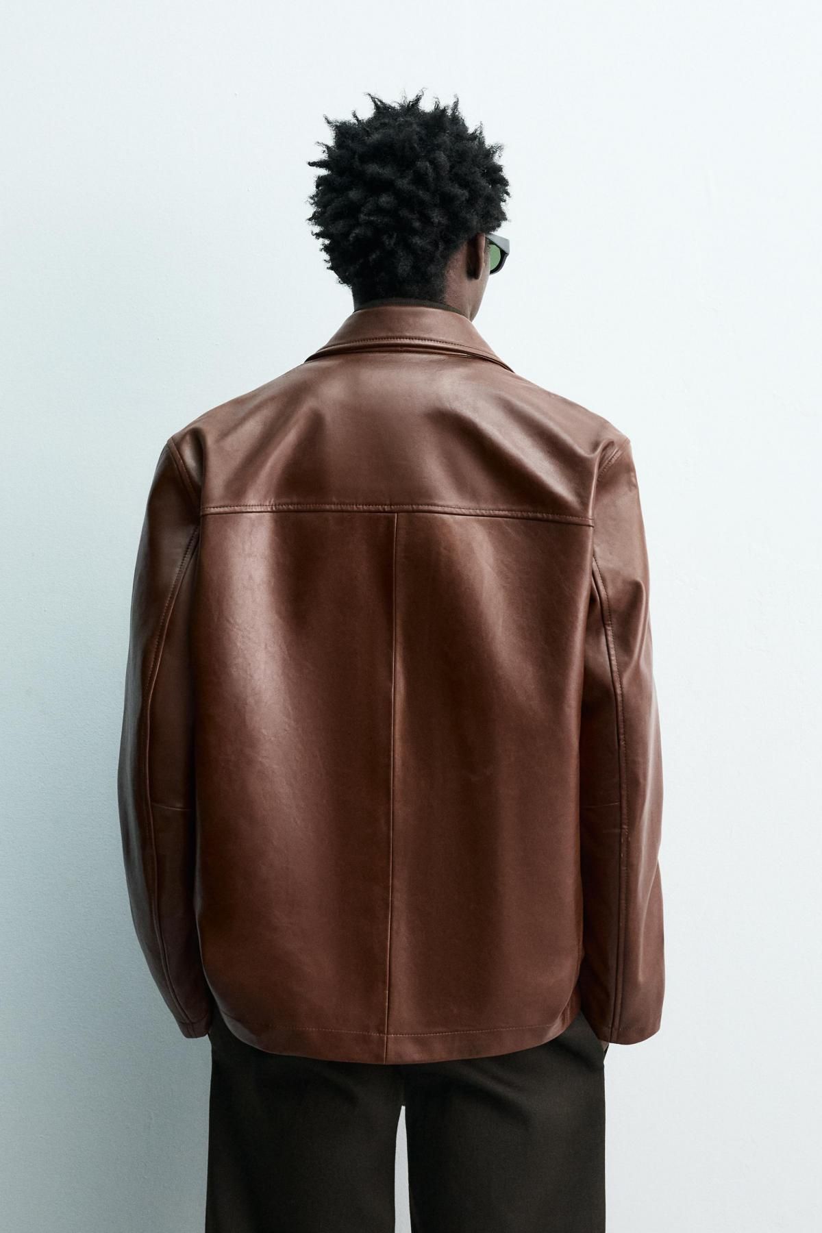 자라 프리미엄 레더 테일러드 블레이저 2521/220 BROWN - 상세 이미지 4