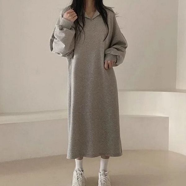 루즈핏 여성 기모 롱 베이직 여성 카라 겨울 - 메인 이미지