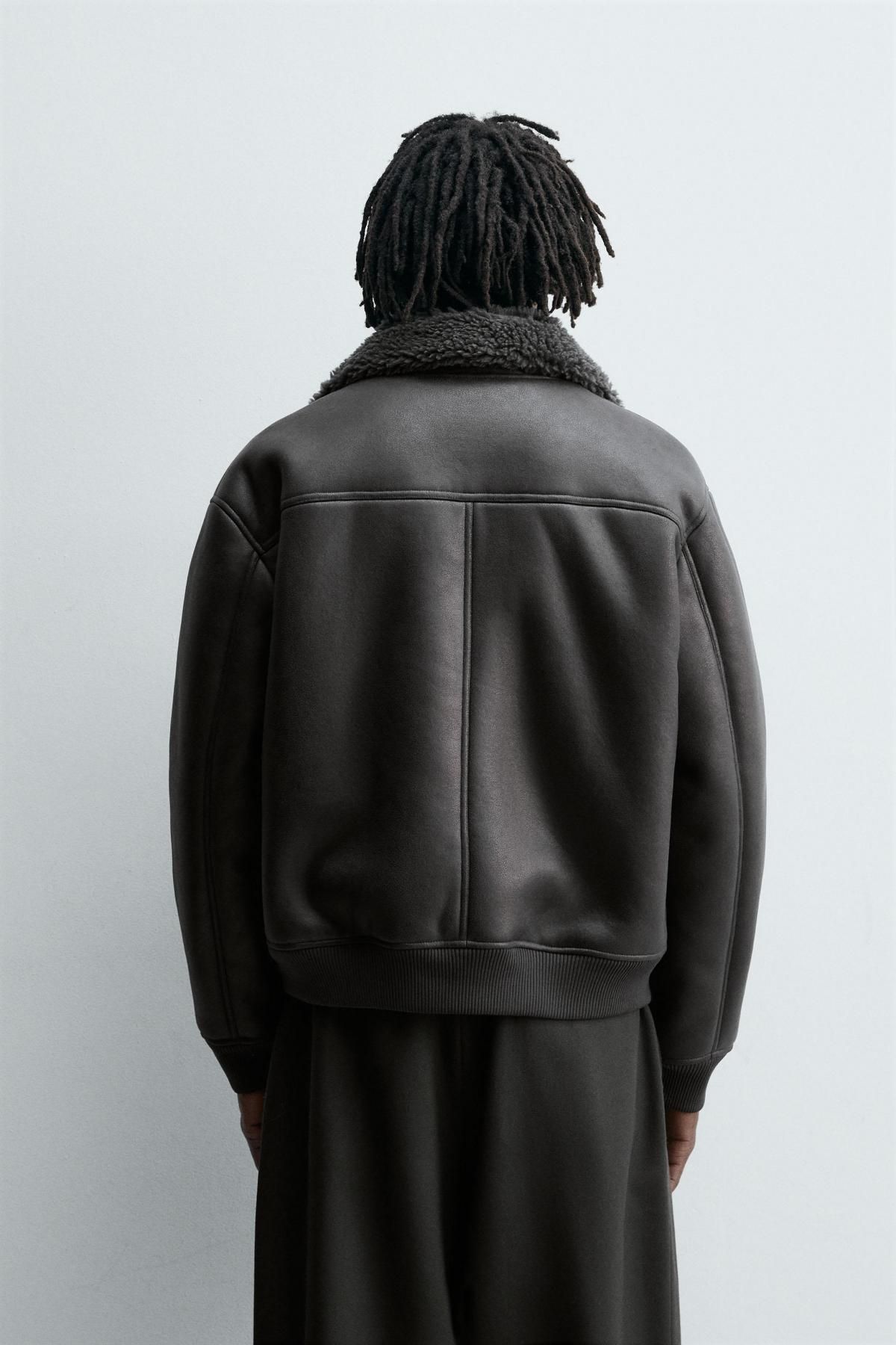 자라 오버사이즈 페이크 레더 무스탕 재킷 0155/160 ANTHRACITE GREY - 상세 이미지 4