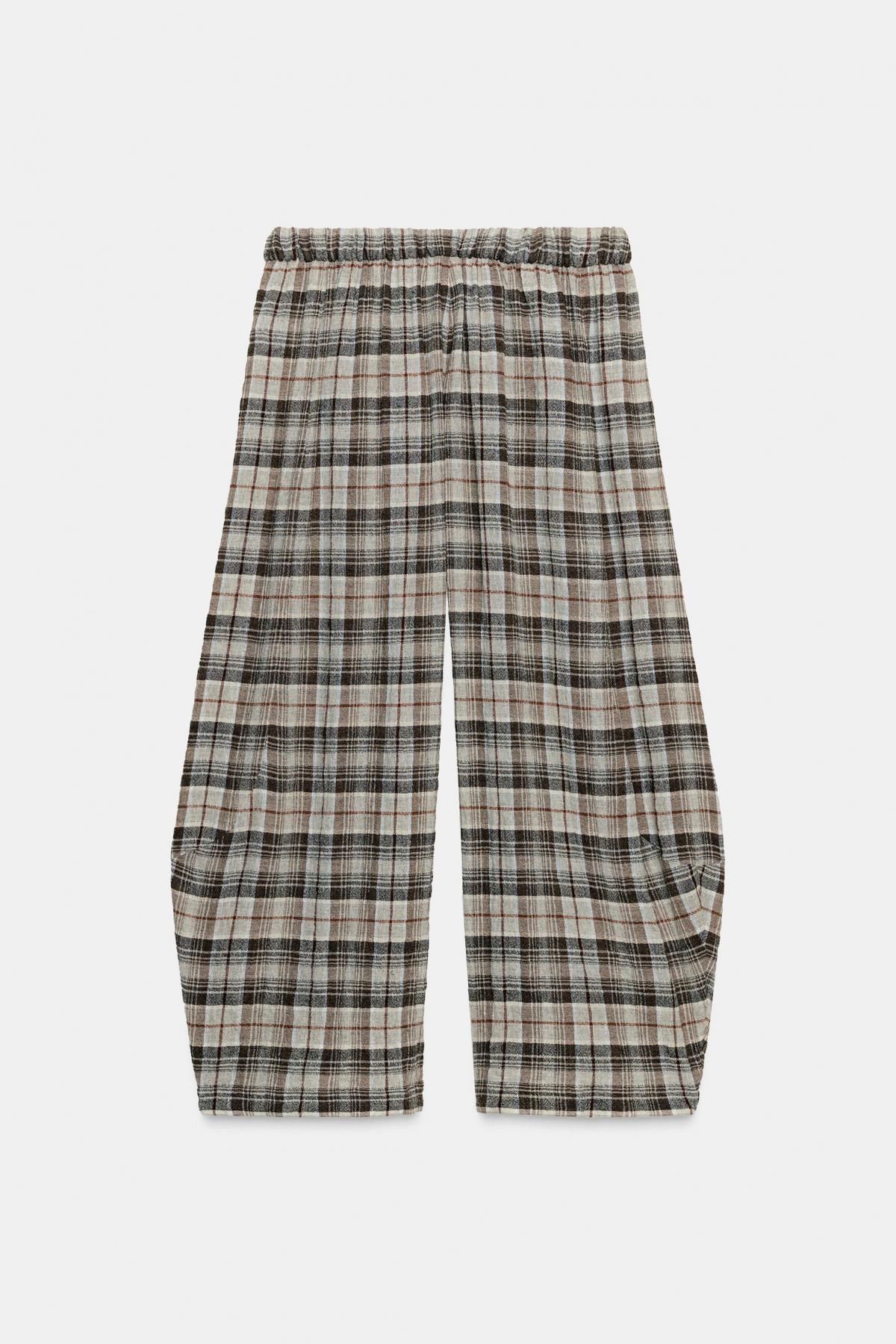 자라 체크 와이드 울혼방 밴딩 팬츠 8960/760 BEIGE 이미지 7