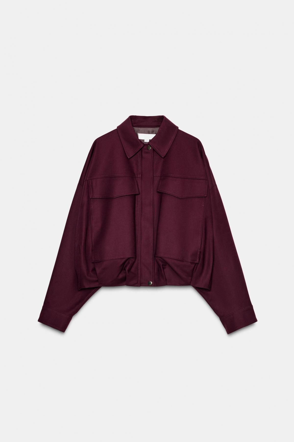 자라 오버핏 빅포켓 크롭 봄버 재킷 9195/595 BURGUNDY - 상품 이미지