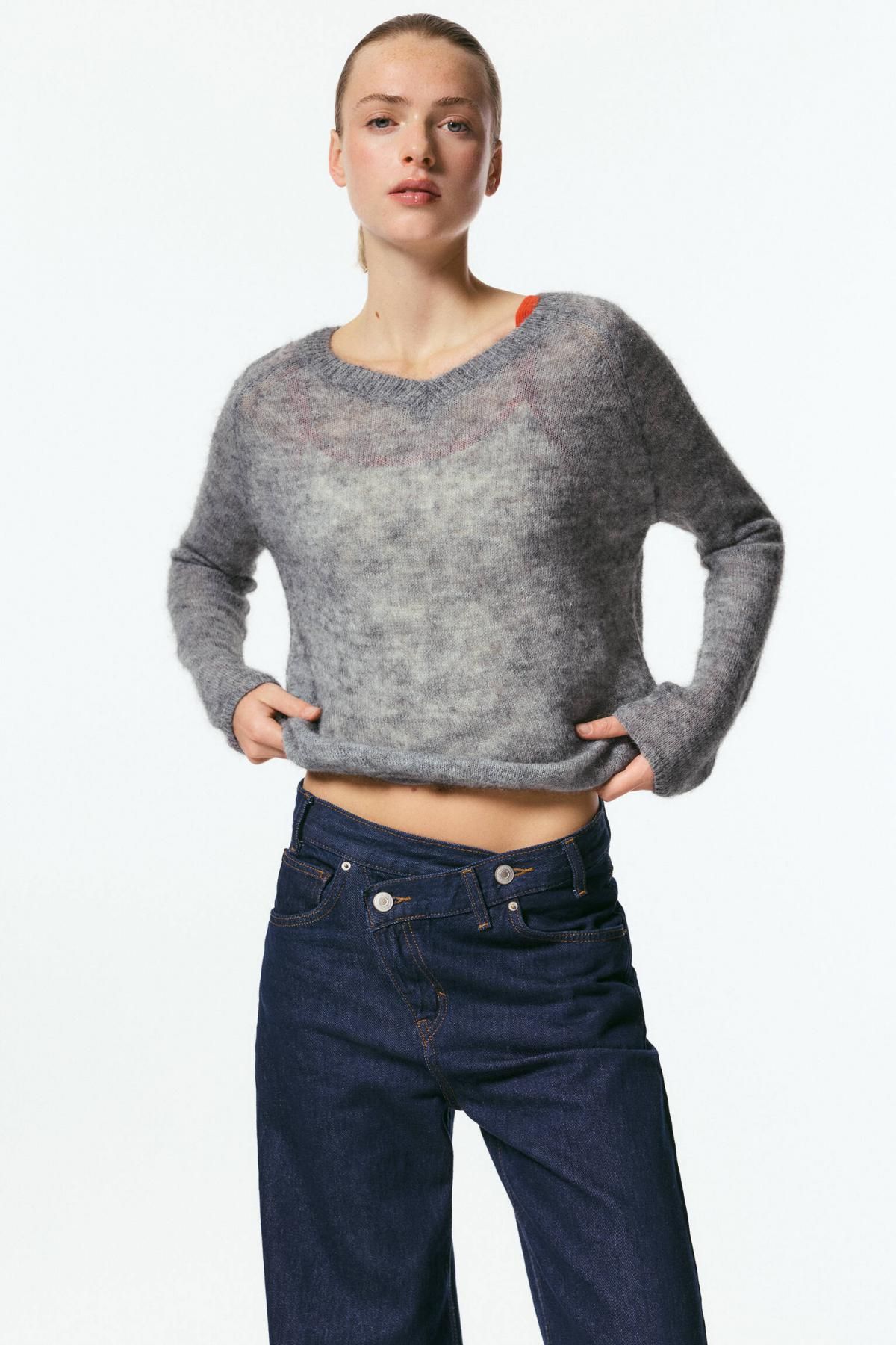 풀앤베어 울 알파카 브이넥 니트 그레이 스웨터 7550/401 GREY MARL - 상세 이미지 3