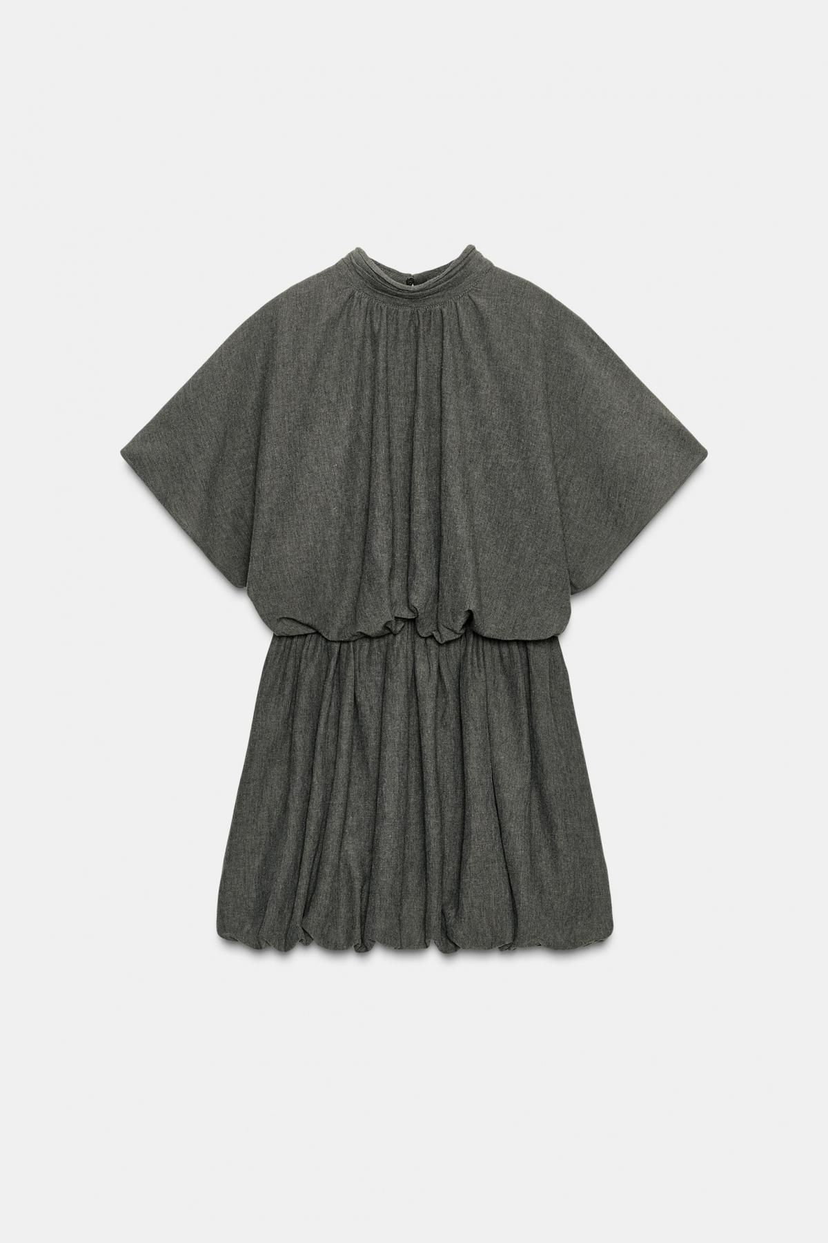 자라 테크니컬 하이넥 벌룬 미니 원피스 9863/160 KHAKI - 상품 이미지