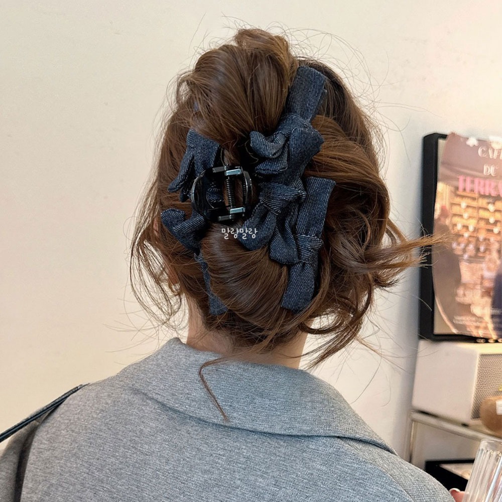 데님 리본삔 올림머리 대형집게핀 고급헤어핀 - 상세 이미지 3