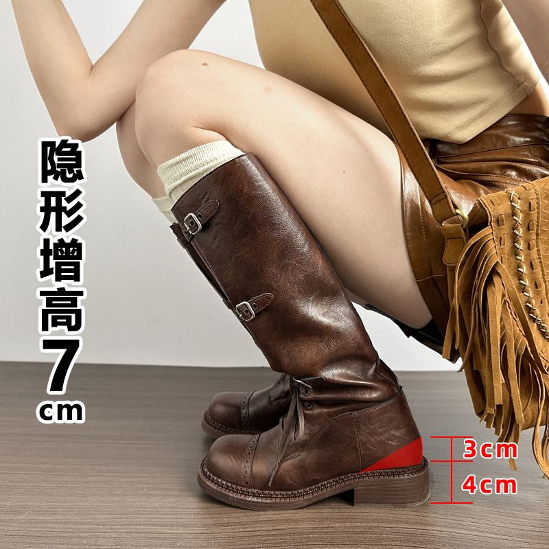 브라운롱부츠 카우보이부츠 가을 안감 벨트 버클 싱글 블랙 7cm 단일 안감 부츠 34 - 상세 이미지 4