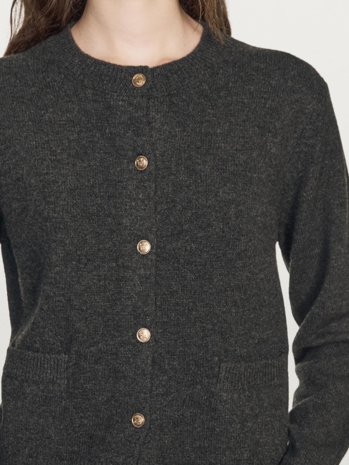 마시모두띠 골드버튼 라운드넥 울혼방 니트 가디건 5623/925 ANTHRACITE GREY - 상세 이미지 4