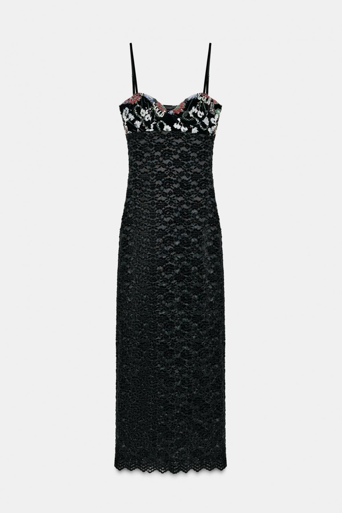 자라 레이스 자수 시퀸 미디 원피스 5070/453 BLACK - 상품 이미지