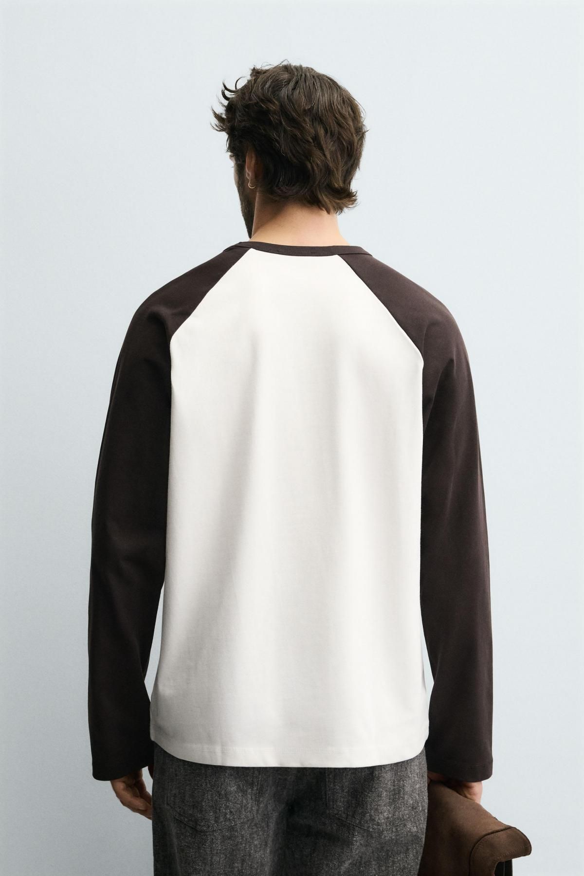 자라 컬러블록 베이직 래글런 긴팔 티셔츠 1887/403 BROWN/WHITE - 상세 이미지 4