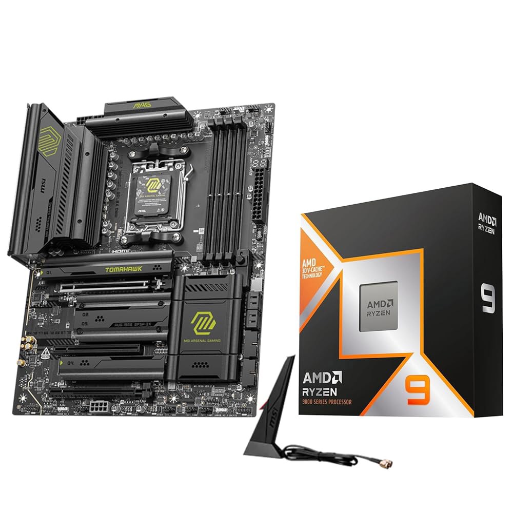 마이크로 센터 AMD Ryzen 9 9950X3D CPU 프로세서와 MSI MAG X870E 토마호크 WiFi ATX 마더보드(DDR5, PCIe 5.0, M.2 Gen5, Wi- - 상품 이미지