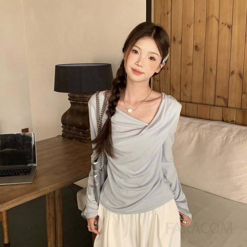 여성 긴팔티셔츠 가을 슬림핏 매력적인 이너웨어 칼라 스타일 캐주얼한 착용감 편안한 느낌 - 상세 이미지 3