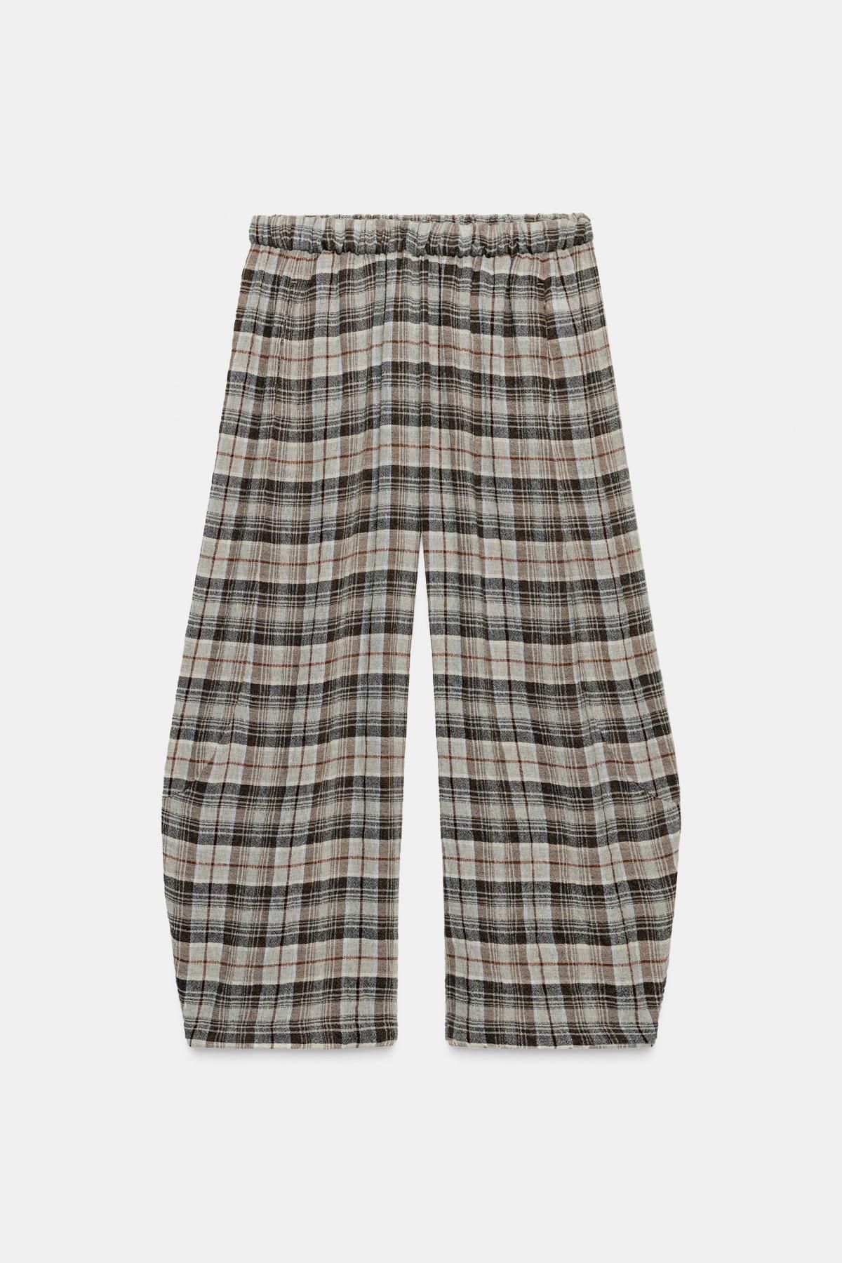 자라 체크 와이드 울혼방 밴딩 팬츠 8960/760 BEIGE 이미지 6