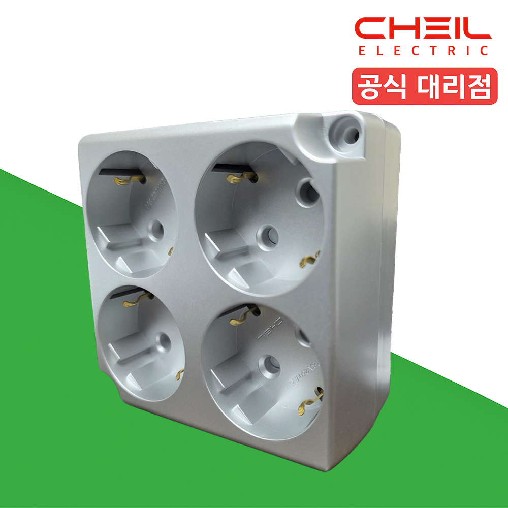 제일 돼지코 노출콘센트 4구 정사각 핀타입 실버 단선용 - 상품 이미지