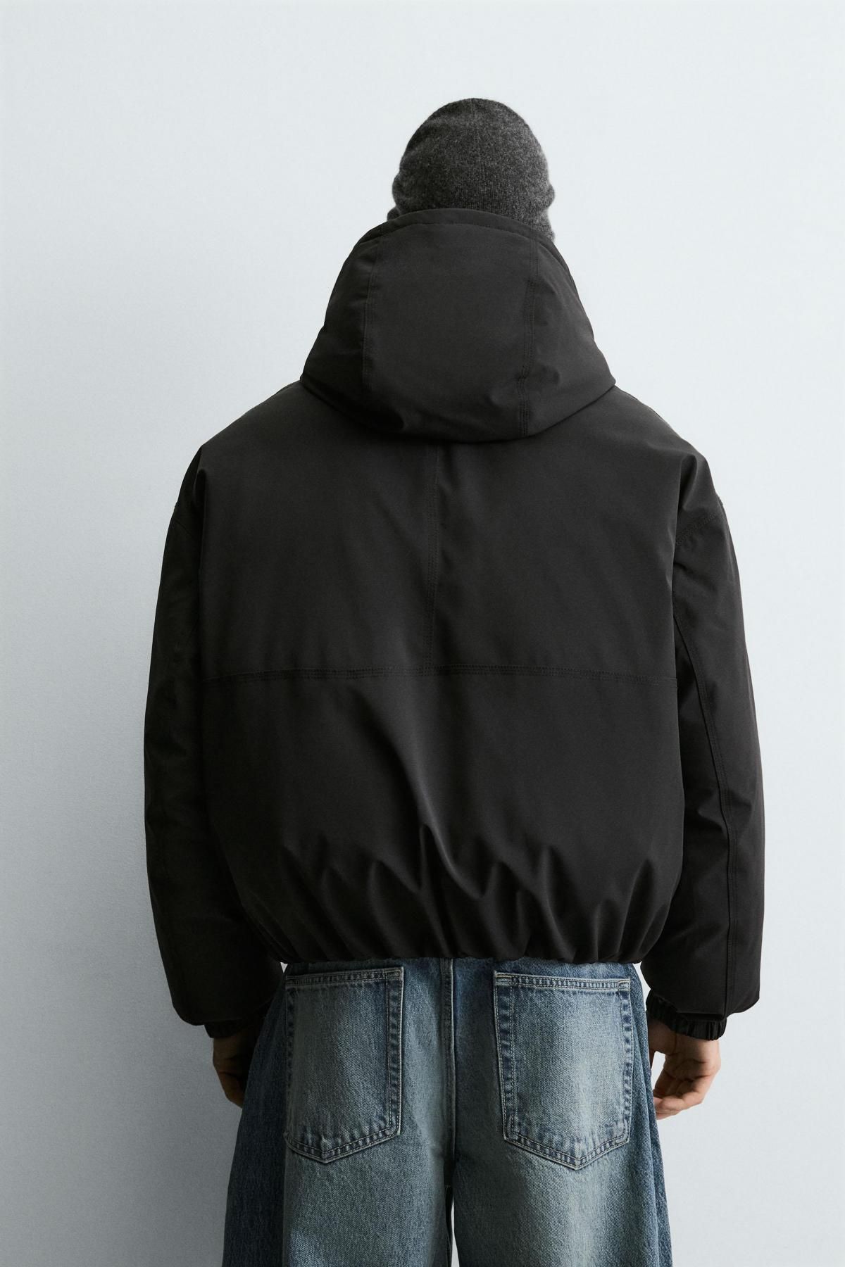 자라 테크니컬 퀼팅 후드 집업 자켓 8281/405 BLACK - 상세 이미지 4