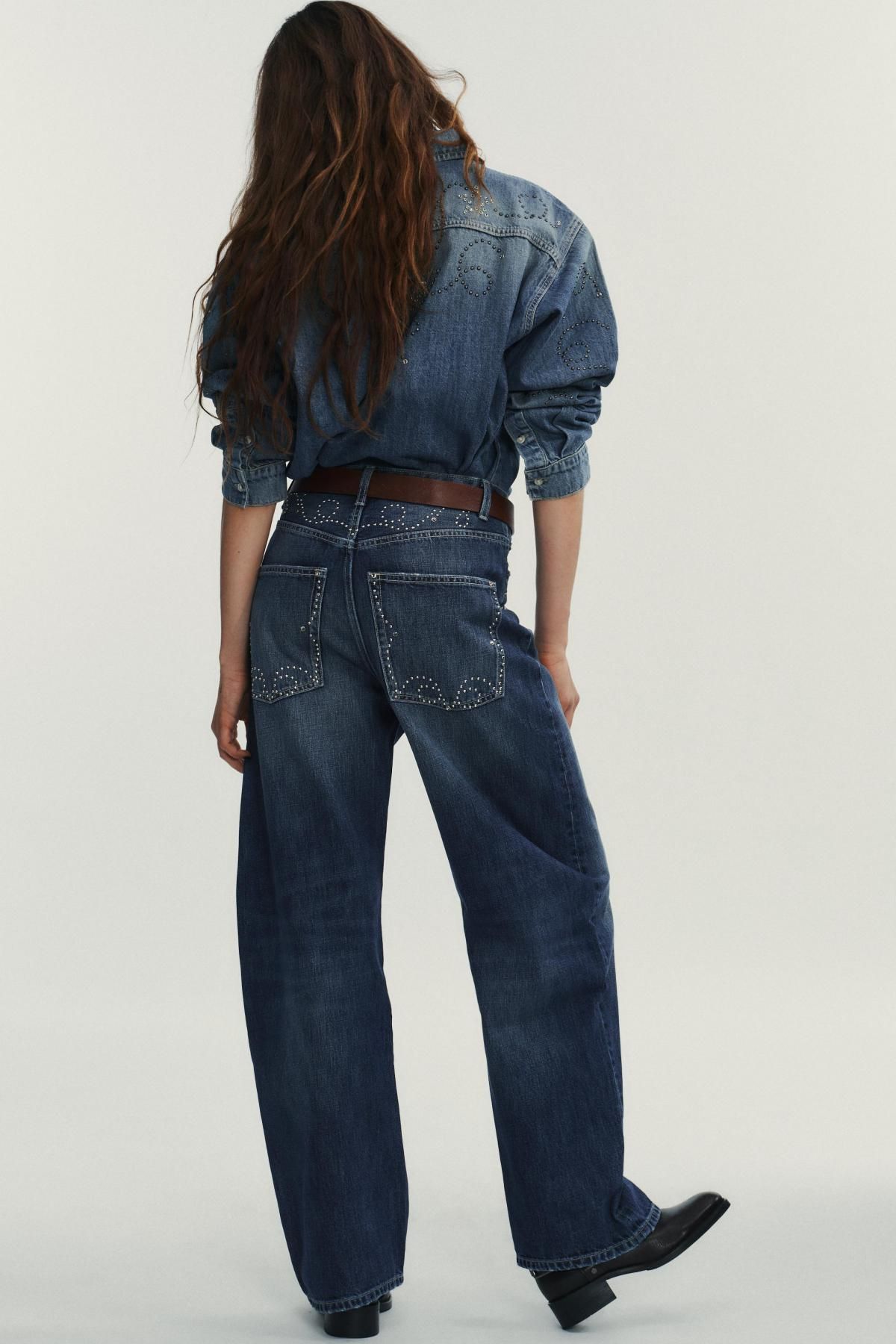 자라 하이웨이스트 와이드 데님 스터드 진 4730/212 NAVY BLUE 이미지 6