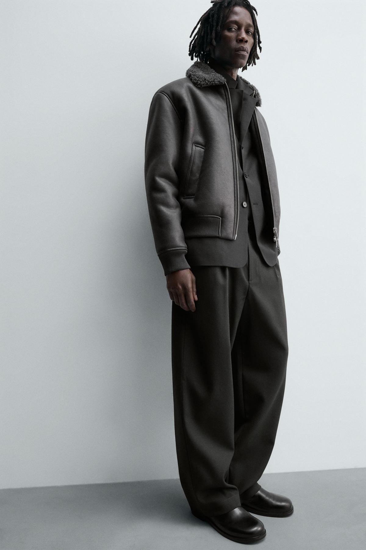 자라 오버사이즈 페이크 레더 무스탕 재킷 0155/160 ANTHRACITE GREY 이미지 7