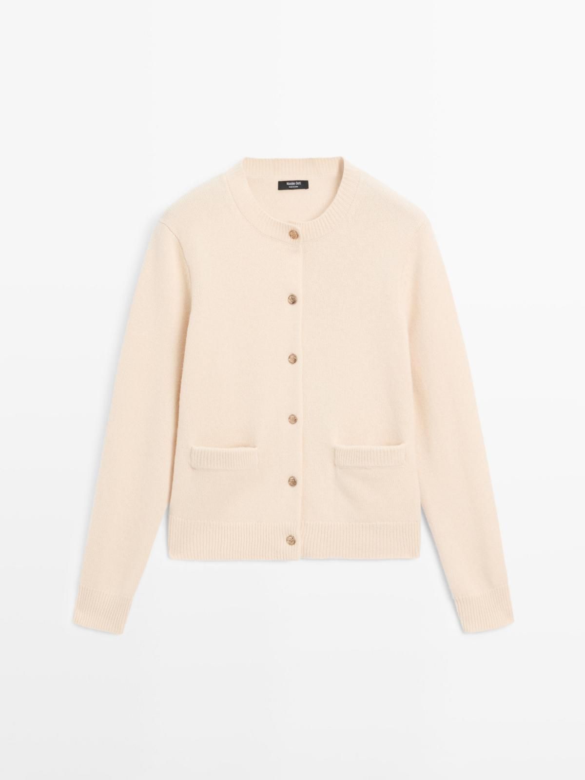 마시모두띠 골드버튼 라운드넥 울 니트 가디건 5623/925 BEIGE - 메인 이미지
