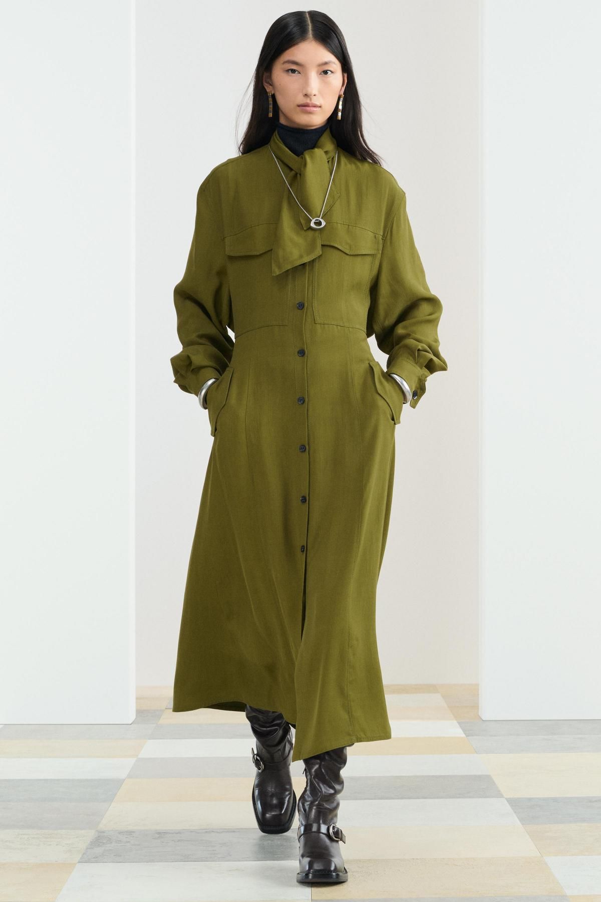 자라 스카프넥 테크니컬 미디 원피스 8977/239 KHAKI - 상세 이미지 2