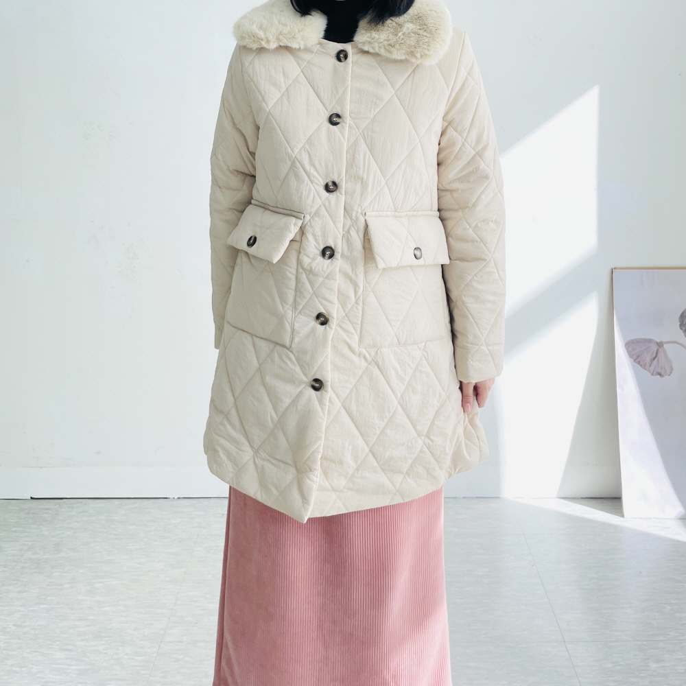여성롱패딩 웰론패딩 퀼팅점퍼 누빔 퍼카라 탈착 롱 점퍼 - 상세 이미지 3