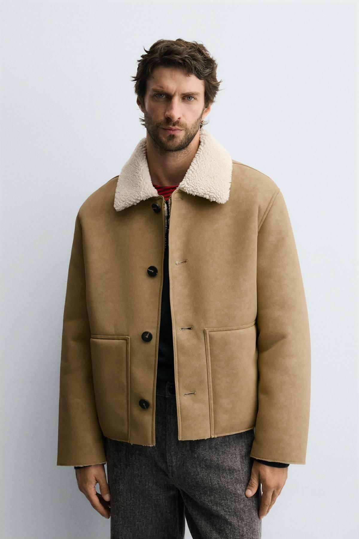 자라 테크니컬 무스탕 페이크레더 재킷 6318/408 LIGHT BEIGE - 상세 이미지 3