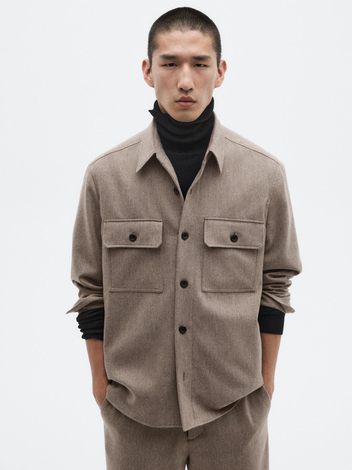 마시모두띠 프리미엄 울블렌드 포켓 오버셔츠 2804/880 MINK - 상세 이미지 3
