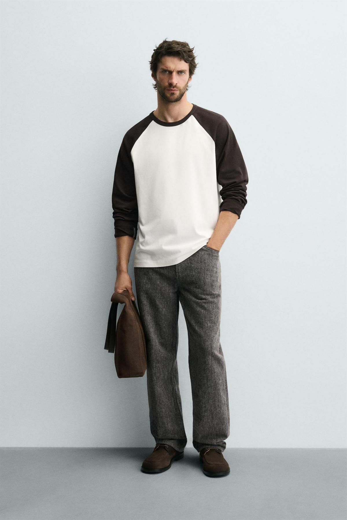 자라 컬러블록 베이직 래글런 긴팔 티셔츠 1887/403 BROWN/WHITE - 상세 이미지 2