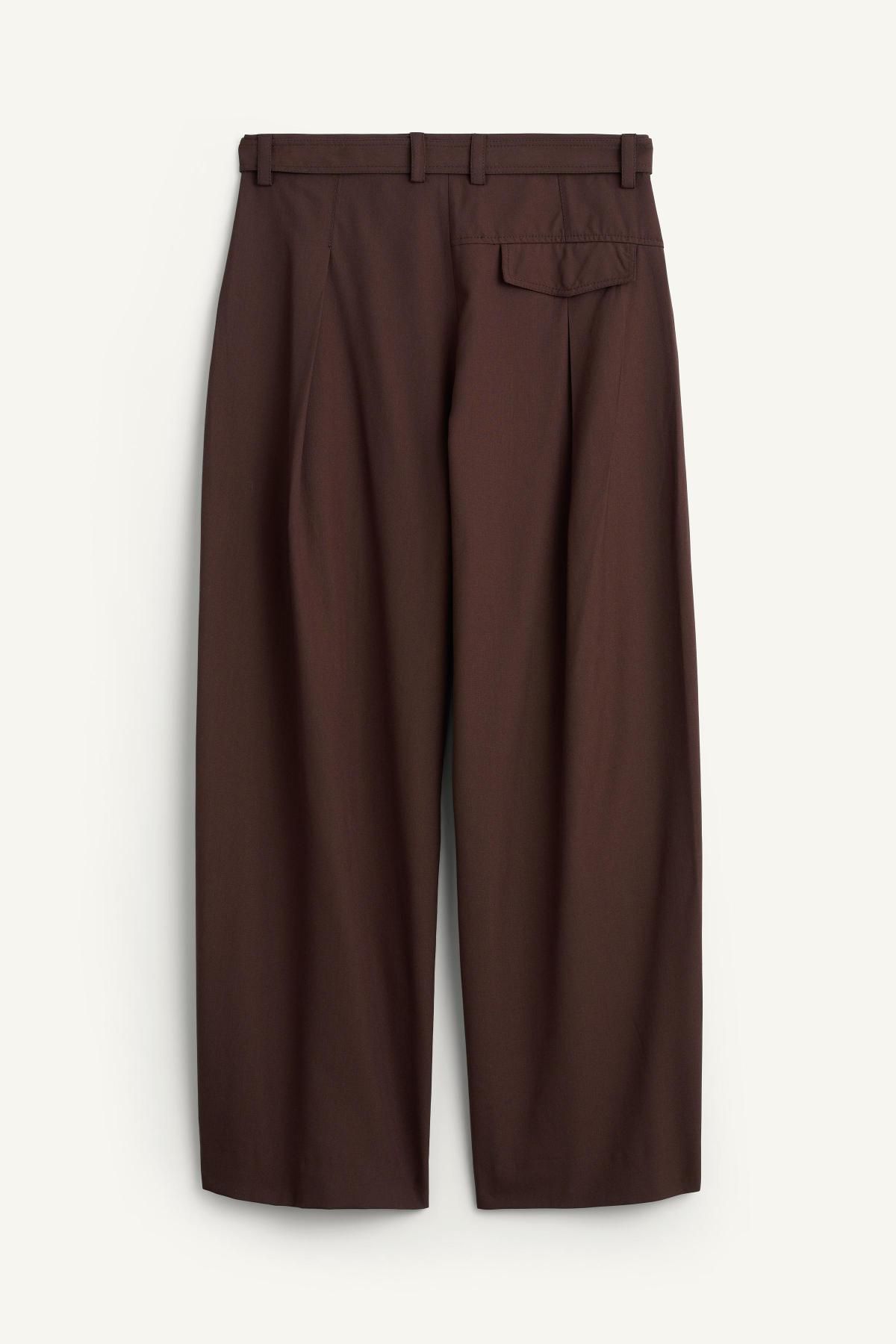 자라 울 블렌드 와이드 벨티드 팬츠 6365/329 BROWN - 상세 이미지 5