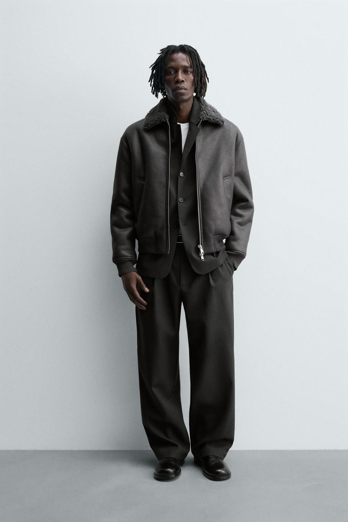 자라 오버사이즈 페이크 레더 무스탕 재킷 0155/160 ANTHRACITE GREY - 상세 이미지 2