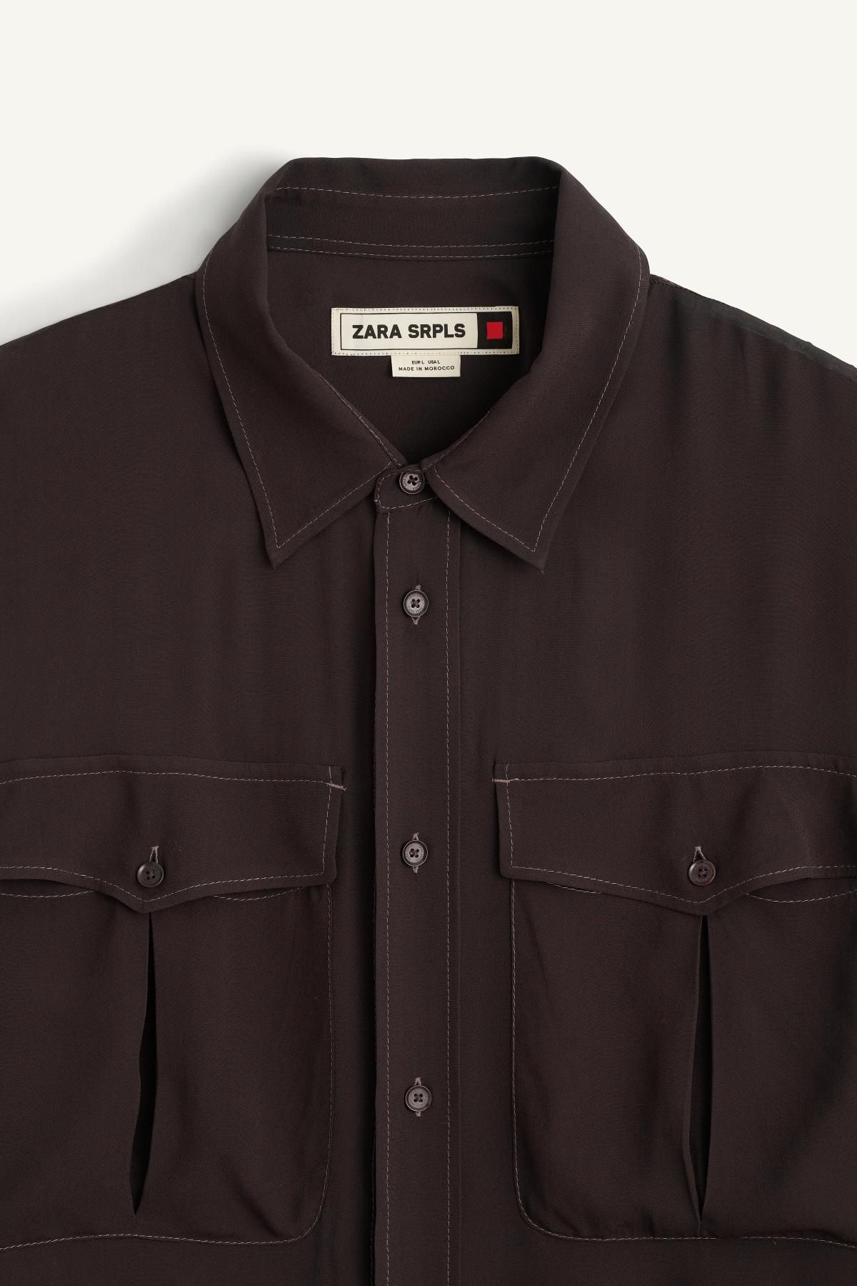 자라 브라운 릴랙스핏 롱슬리브 셔츠 6366/318 DARK BROWN - 상세 이미지 5