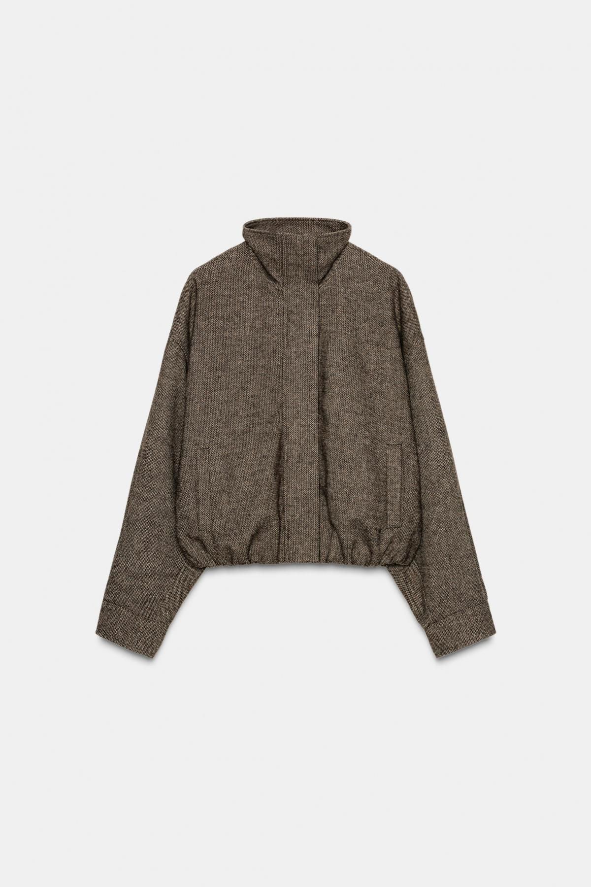 자라 클래식 헤링본 울블렌드 하이넥 재킷 1255/868 BROWN VIGORE - 상품 이미지