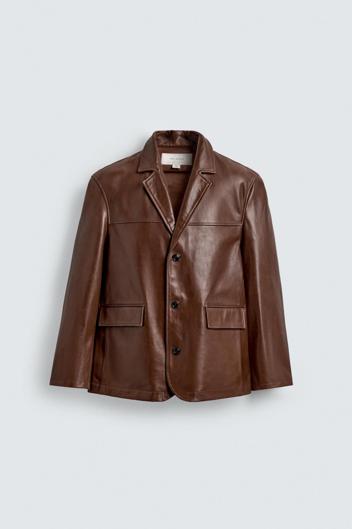 자라 프리미엄 레더 테일러드 블레이저 2521/220 BROWN - 메인 이미지