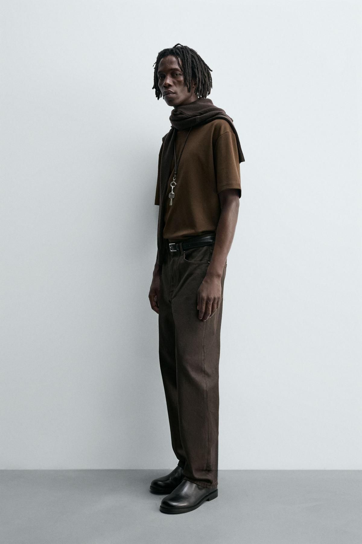 자라 릴랙스핏 인터록 코튼 반팔 티셔츠 5584/471 DARK BROWN - 상세 이미지 5