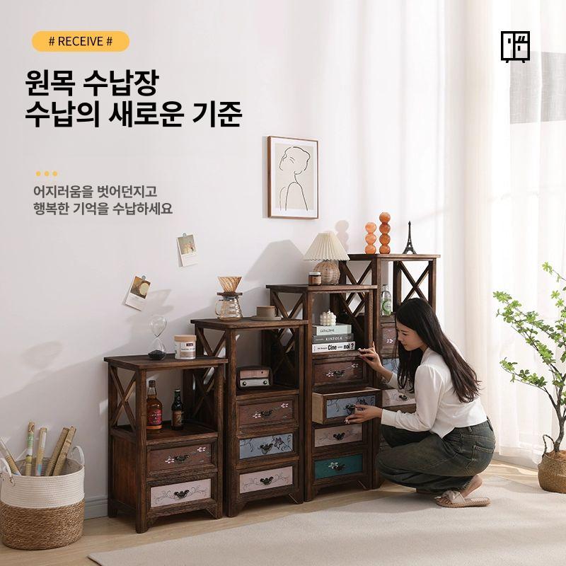 원목 미니서랍장 소형캐비닛 탁상수납함 엔틱 인테리어 - 상세 이미지 2