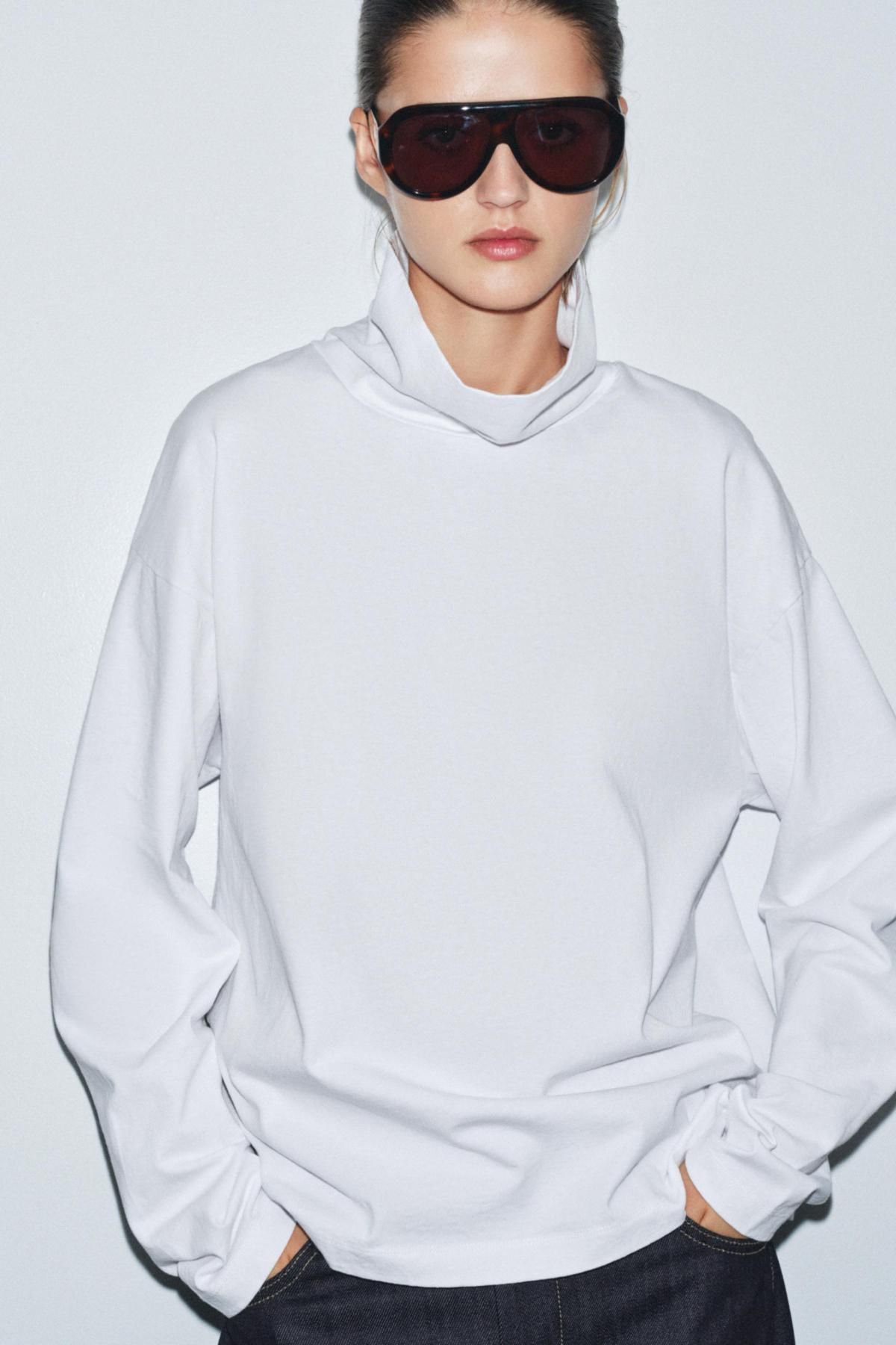 자라 하이넥 긴팔 티셔츠 코튼 화이트 0858/715 WHITE - 상세 이미지 3