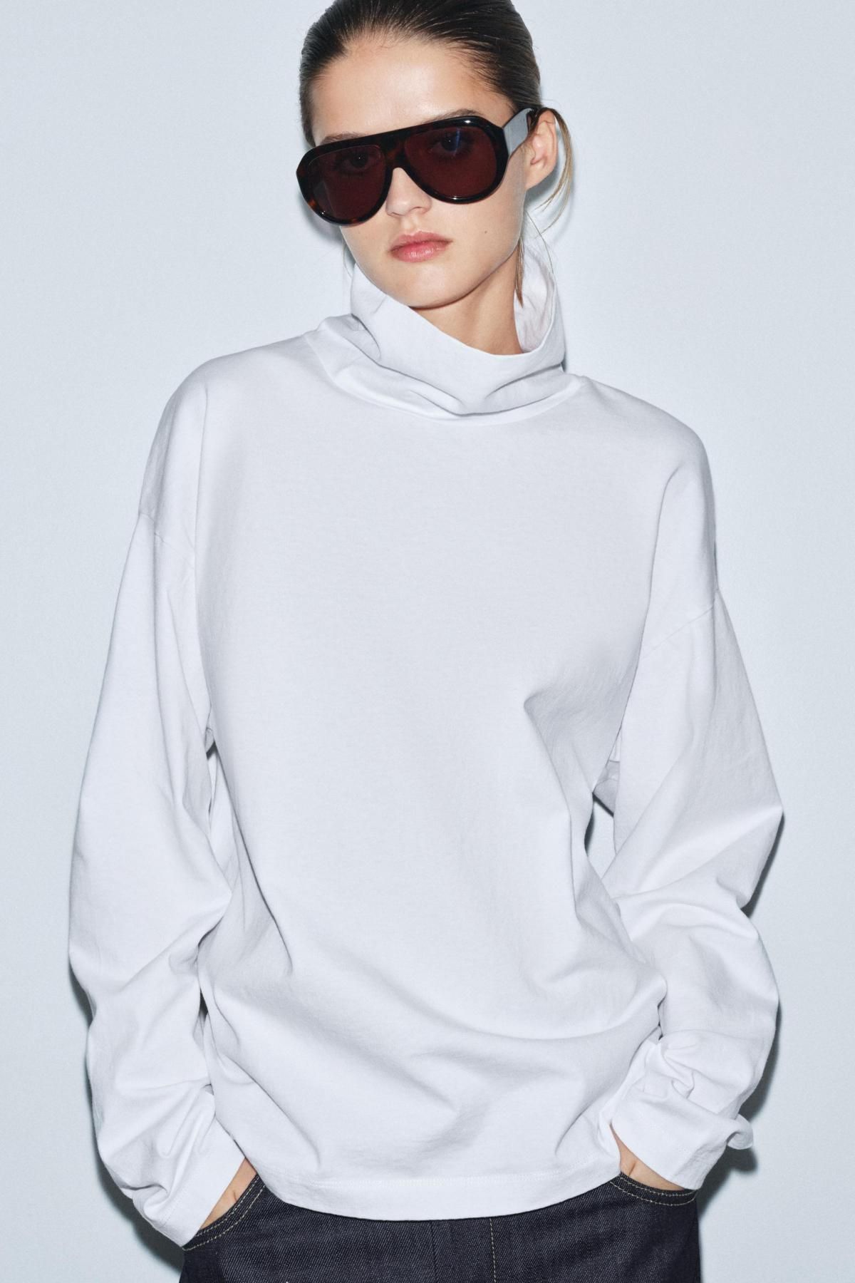자라 하이넥 긴팔 티셔츠 코튼 화이트 0858/715 WHITE - 상세 이미지 2