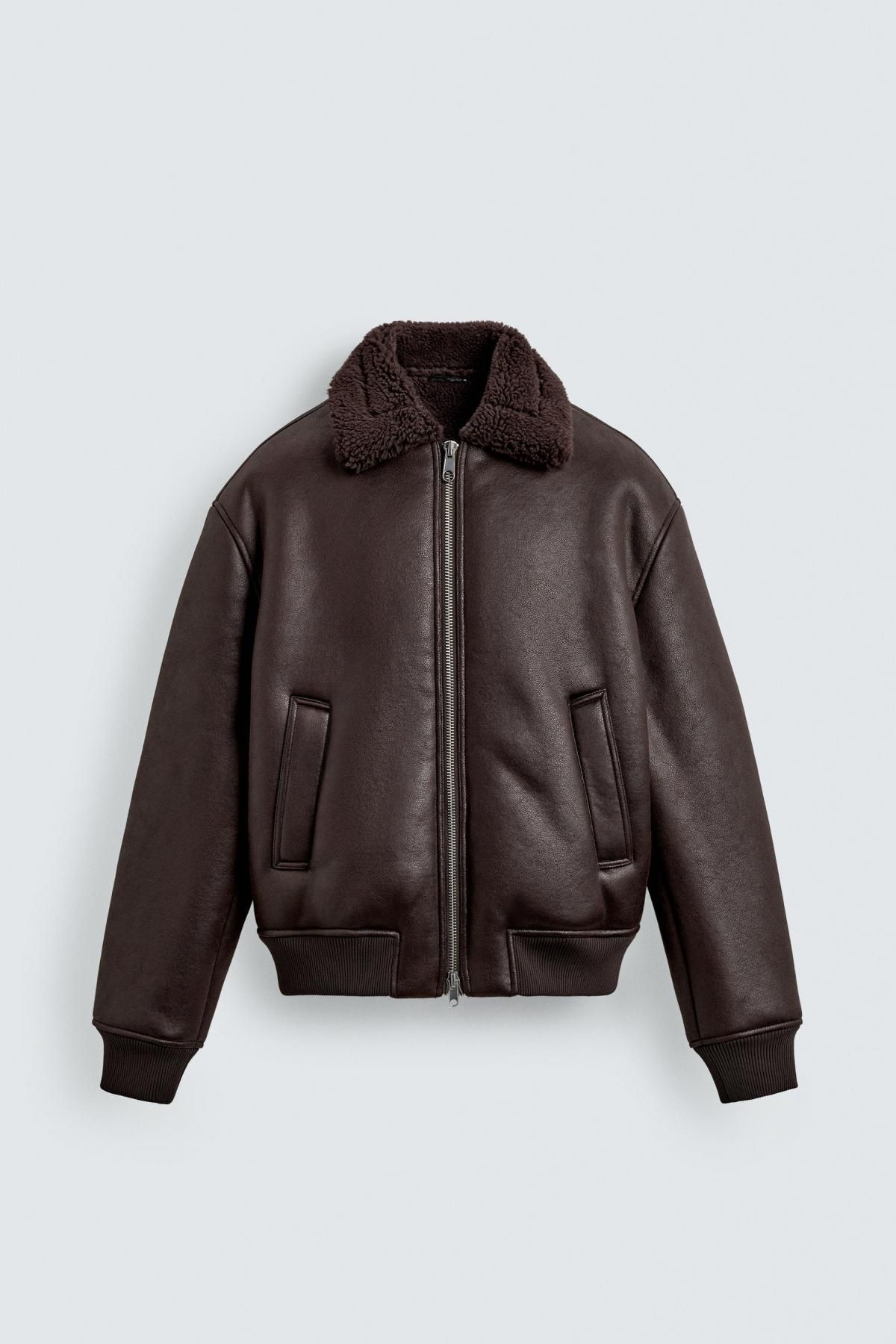 자라 오버사이즈 레더 이펙트 퍼 집업 재킷 0155/160 BURGUNDY - 메인 이미지