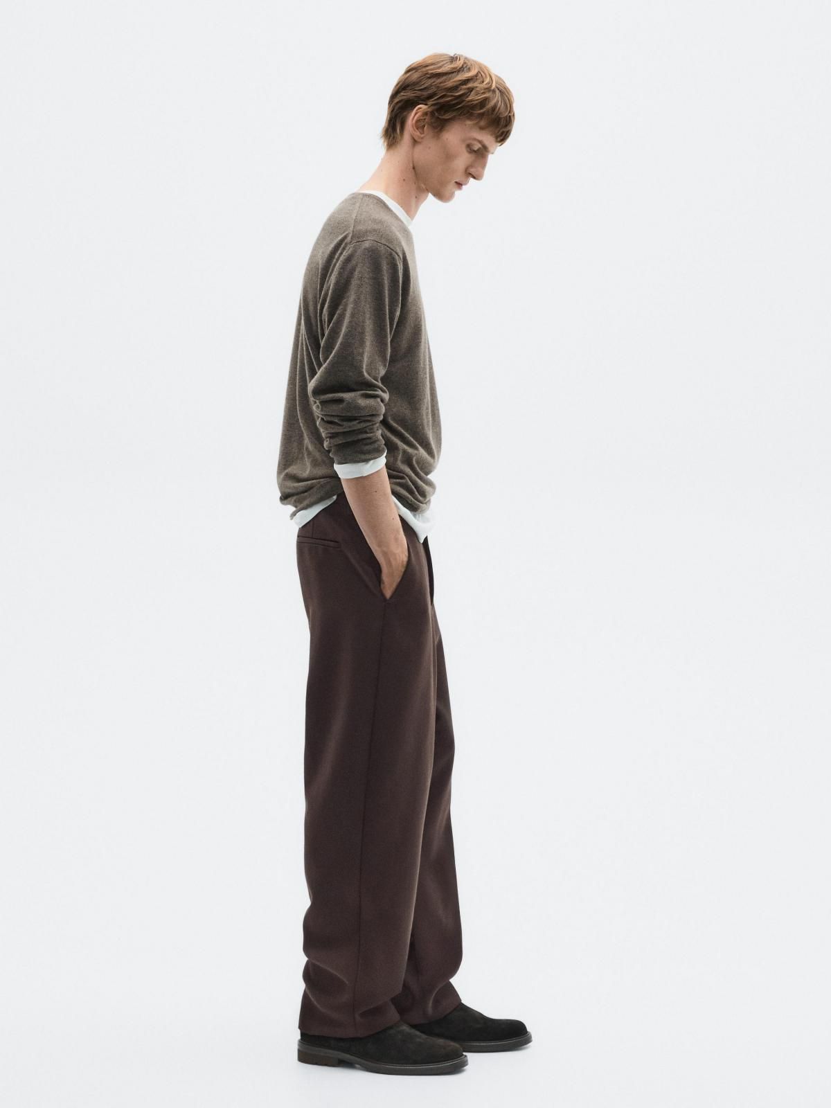 마시모두띠 쿨 울 와이드 슬랙스 팬츠 2806/880 BROWN - 상세 이미지 4