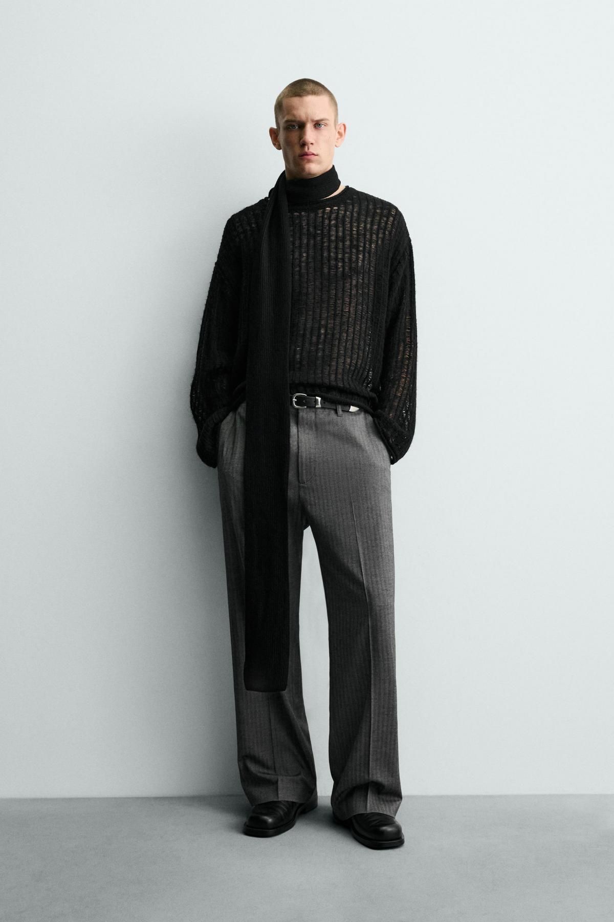 자라 텍스처 메쉬 라운드넥 스웨터 블랙 7140/310 BLACK - 상세 이미지 2
