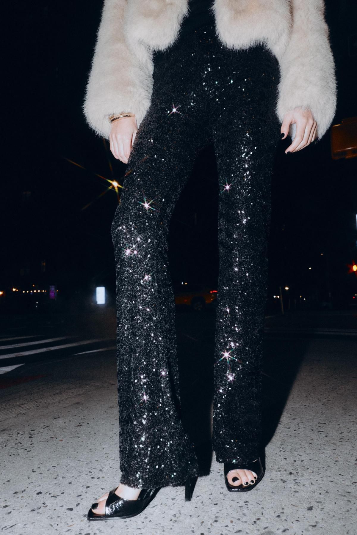 자라 글리터 시퀸 플레어 레깅스 9860/450 BLACK - 상품 이미지
