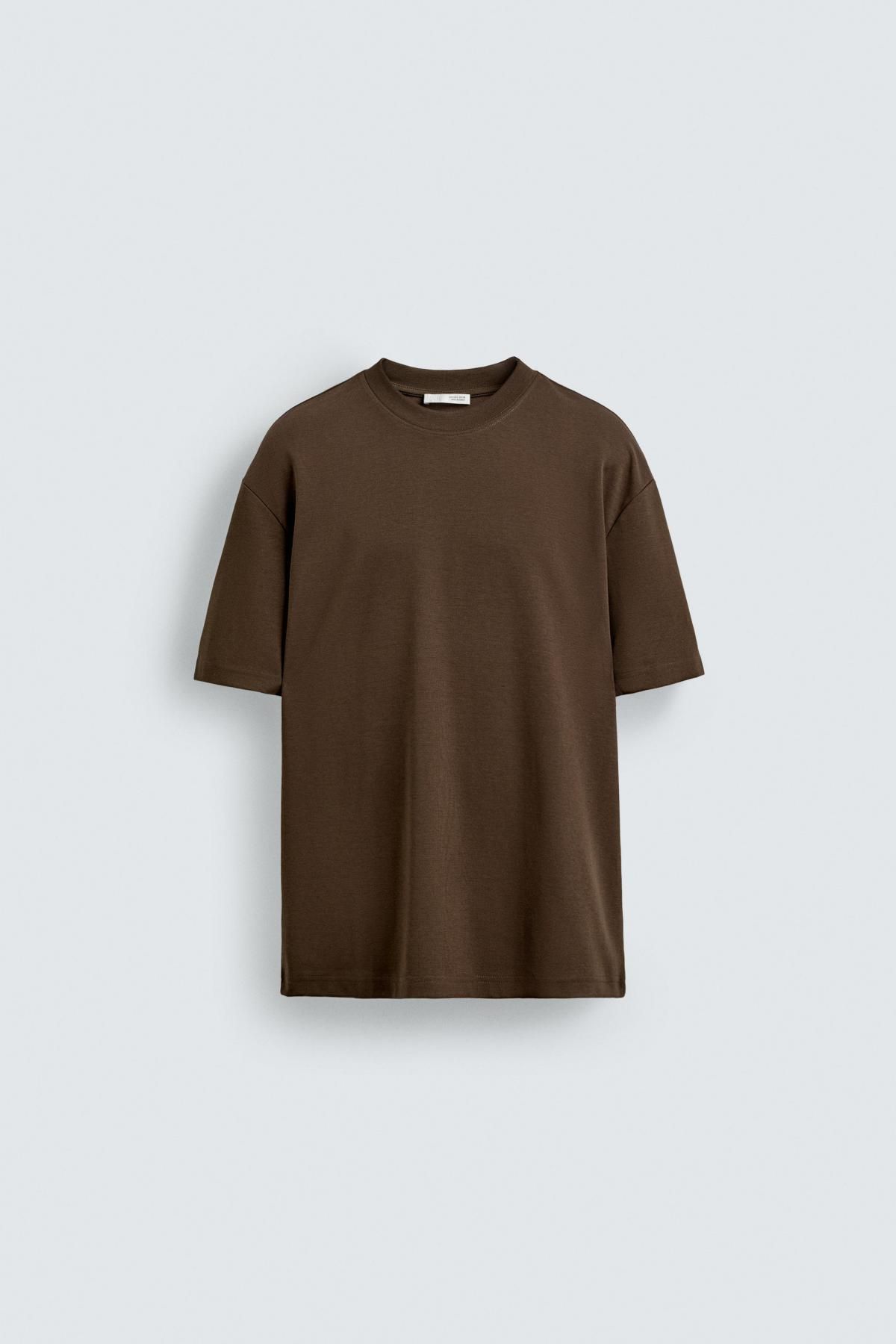 자라 릴랙스핏 인터록 코튼 반팔 티셔츠 5584/471 DARK BROWN - 상품 이미지