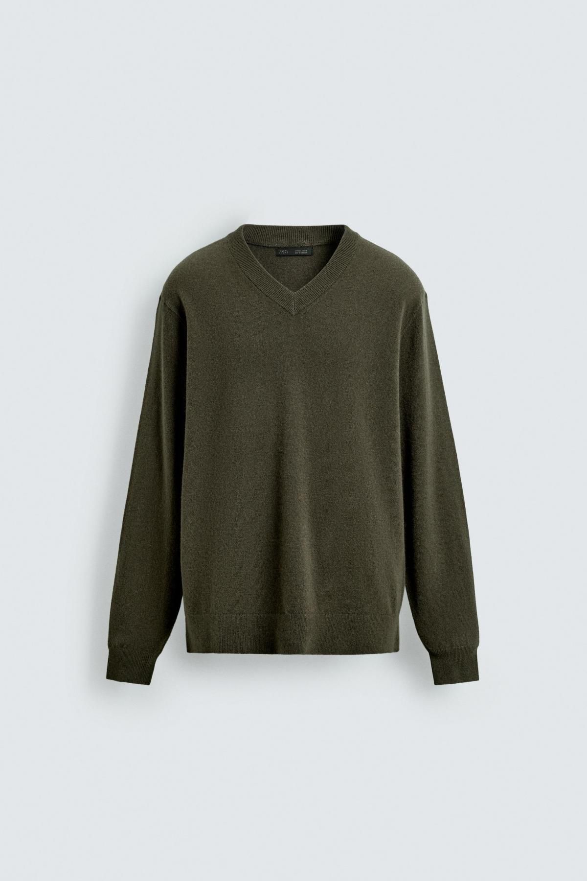 자라 프리미엄 울 브이넥 니트 스웨터 2893/334 MOSS GREEN - 상품 이미지
