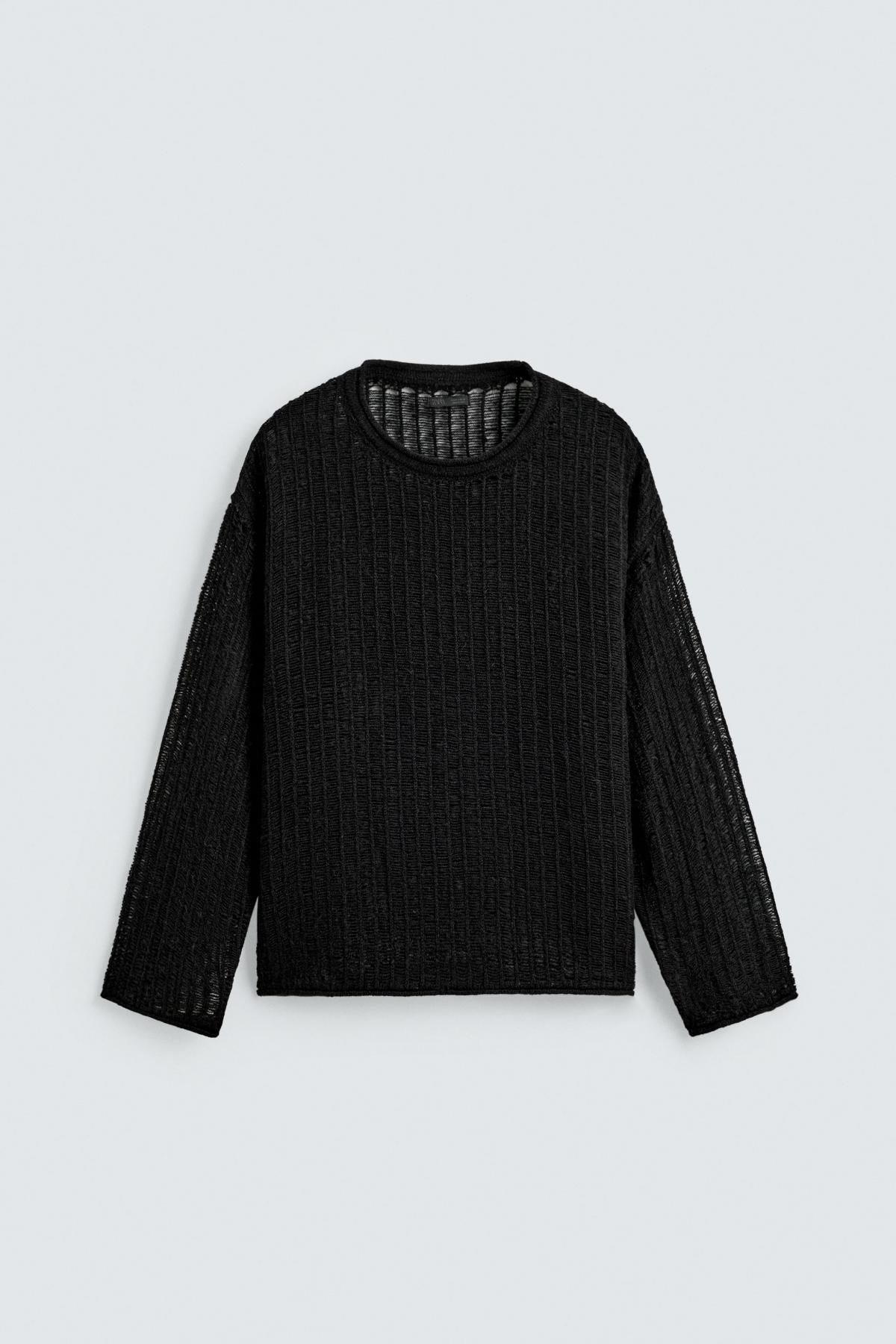 자라 텍스처 메쉬 라운드넥 스웨터 블랙 7140/310 BLACK - 메인 이미지