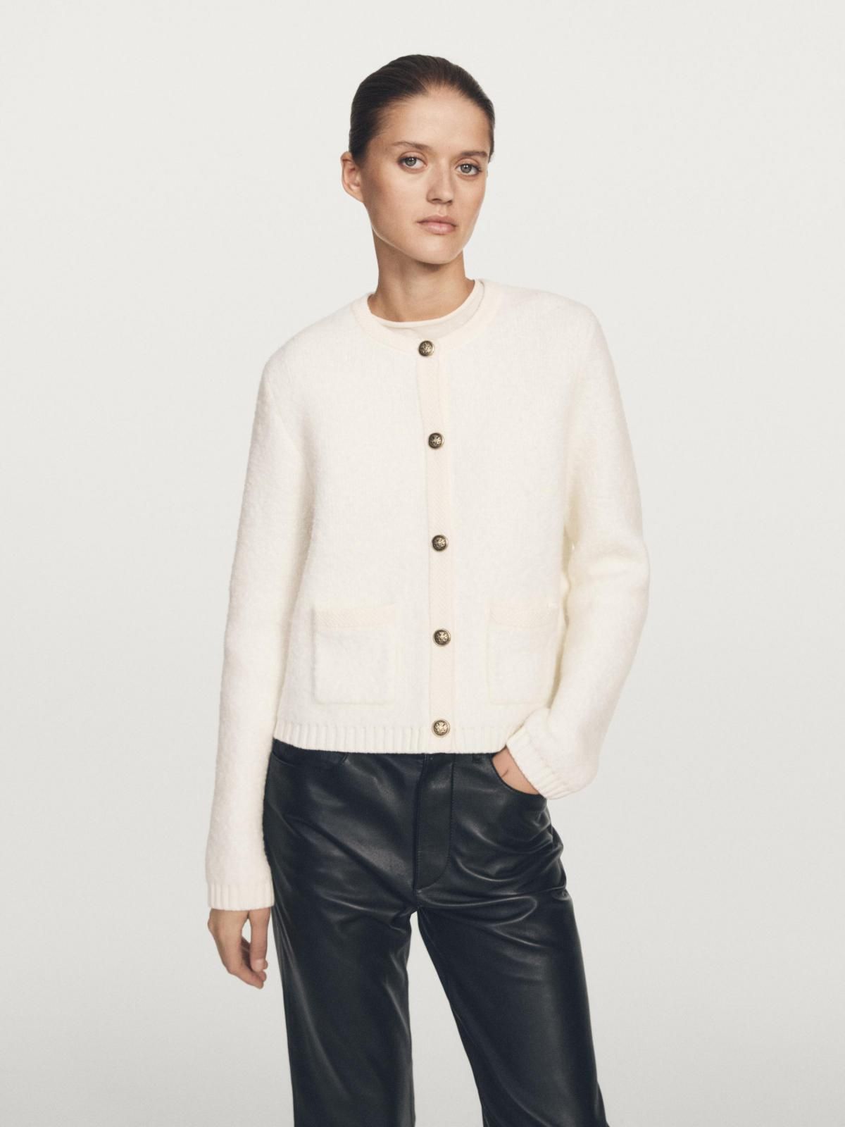 마시모두띠 울 혼방 크롭 골드버튼 니트 가디건 5803/933 OFF WHITE - 상세 이미지 3