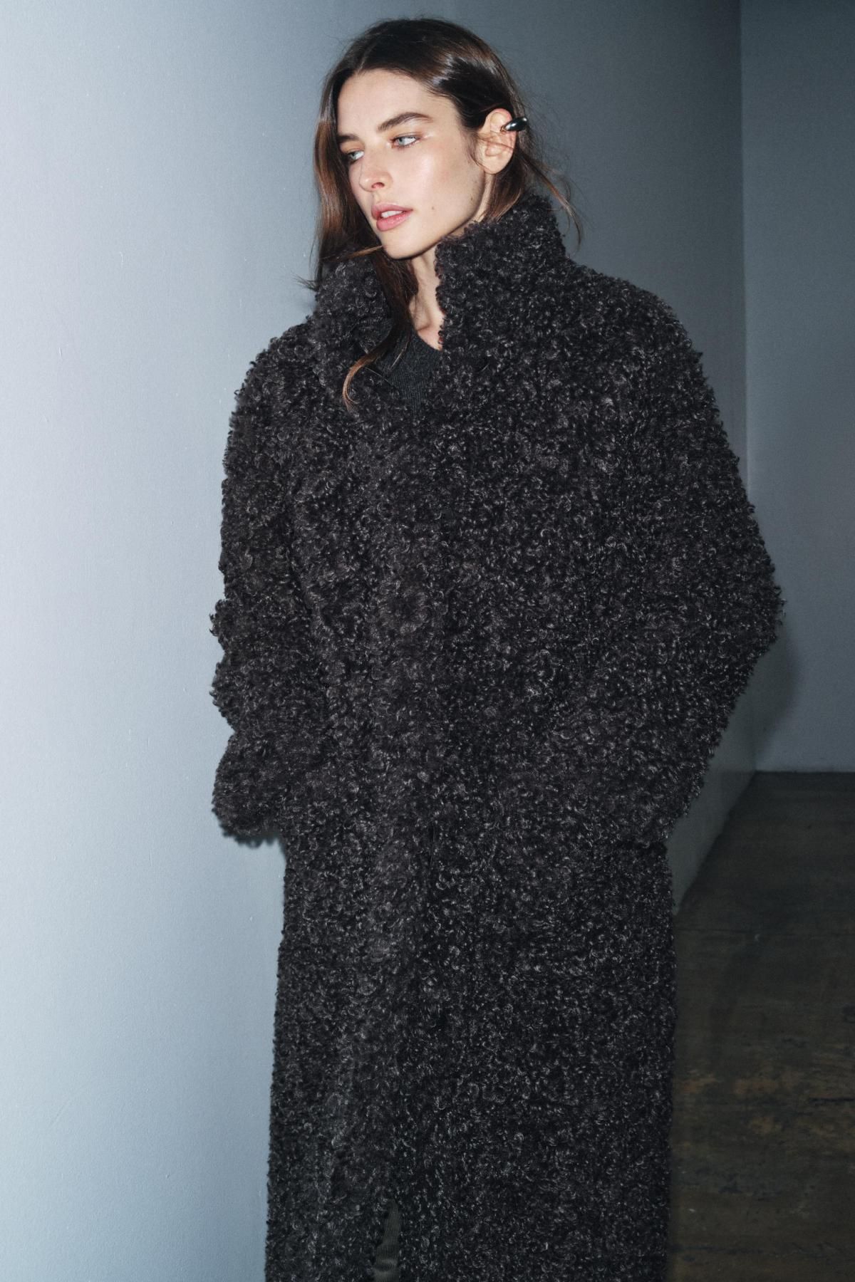자라 페이크 시어링 포켓 롱 코트 3548/250 TAUPE GREY - 상세 이미지 3