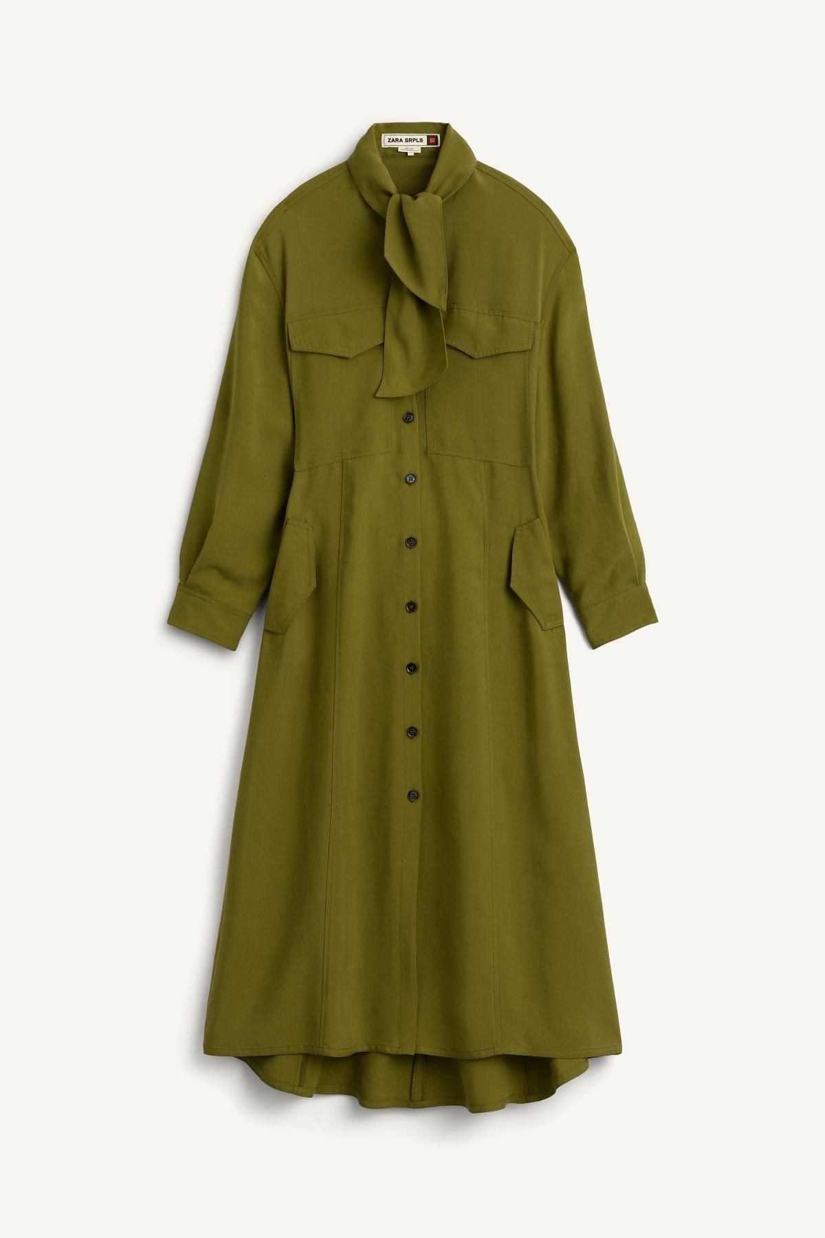 자라 스카프넥 테크니컬 미디 원피스 8977/239 KHAKI - 상품 이미지