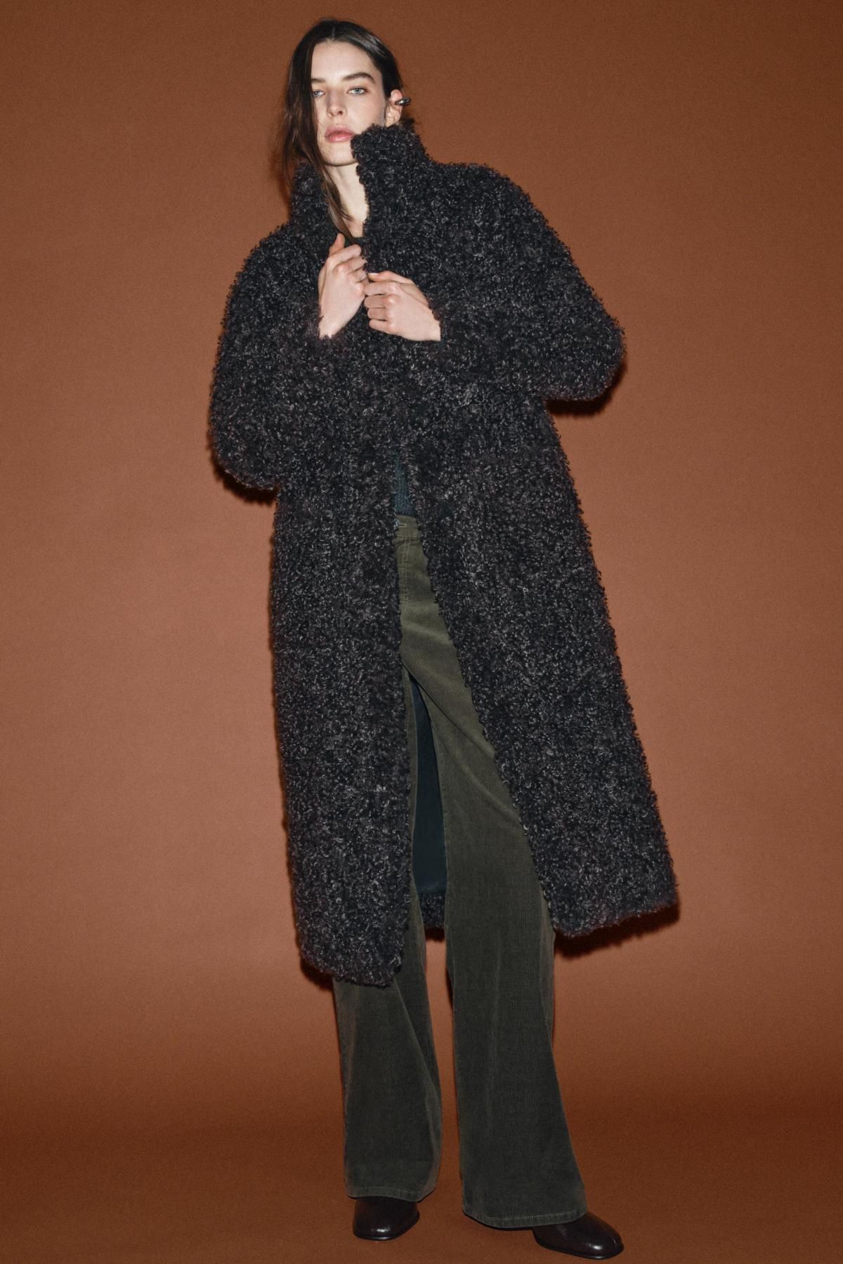 자라 페이크 시어링 포켓 롱 코트 3548/250 TAUPE GREY - 상세 이미지 2