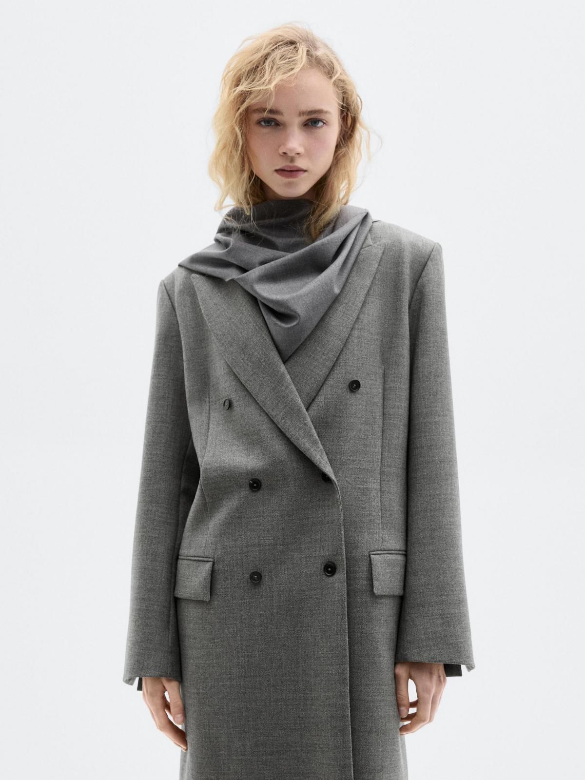 마시모두띠 더블브레스트 노치 라펠 울 롱코트 6401/555 GREY - 상세 이미지 4