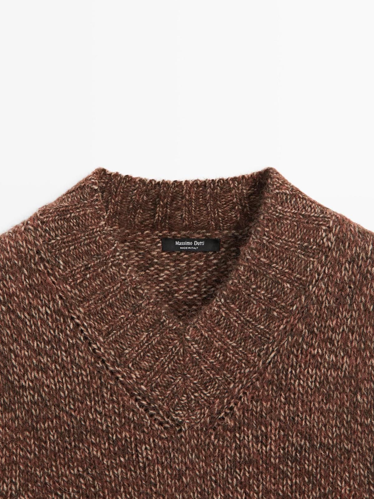 마시모두띠 브러쉬드 알파카 울 니트 브이넥 베스트 5787/929 REDDISH BROWN - 상세 이미지 4