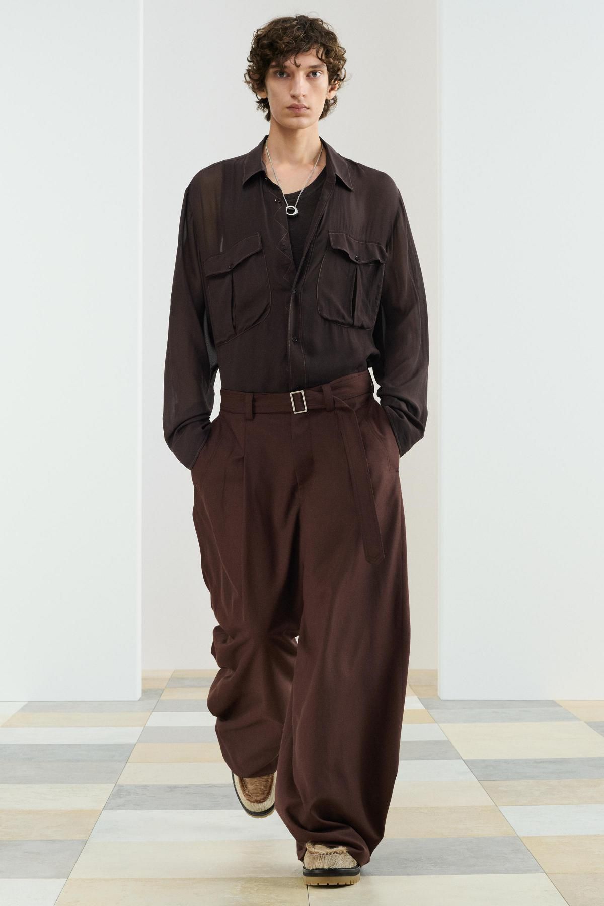 자라 울 블렌드 와이드 벨티드 팬츠 6365/329 BROWN - 상세 이미지 2